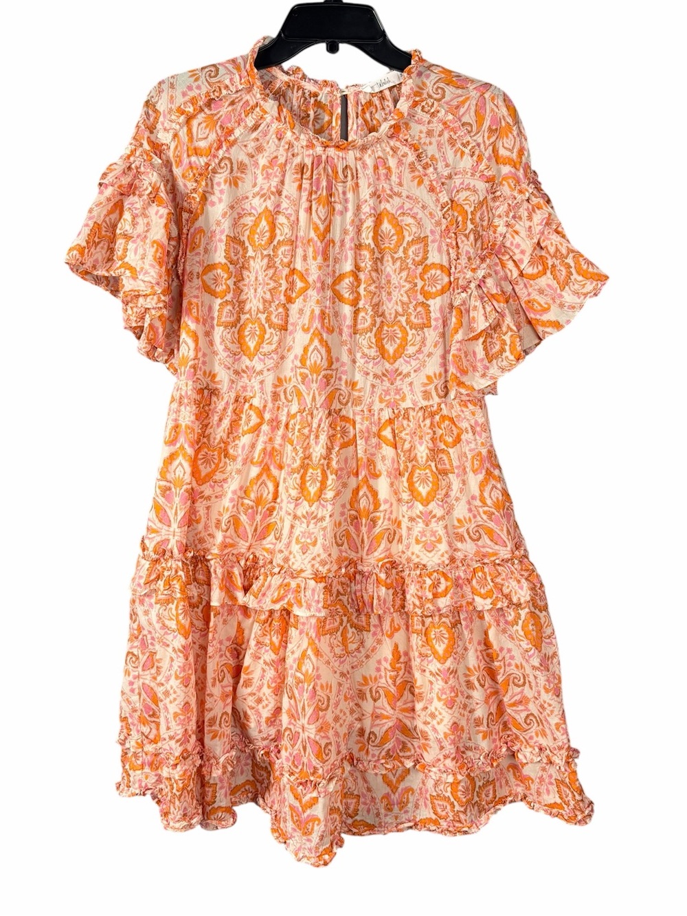 Talulah Dress Size Small Cotton Orange Floral Flutter Sleeve Cottagecore Prairie